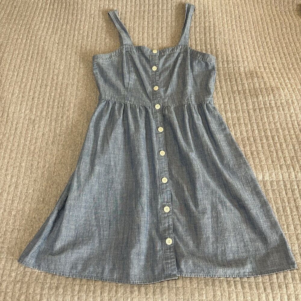 J.CREW 100% Cotton Chambray Sundress Square Neck Blue Knee Length Cottage Size 4